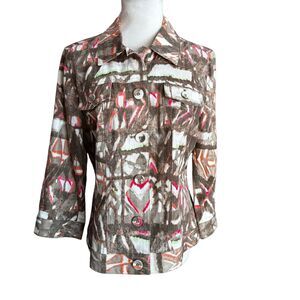 Chicos Short Jacket Womens Size 1, Medium Blazer Brown Pink Light Weight M109